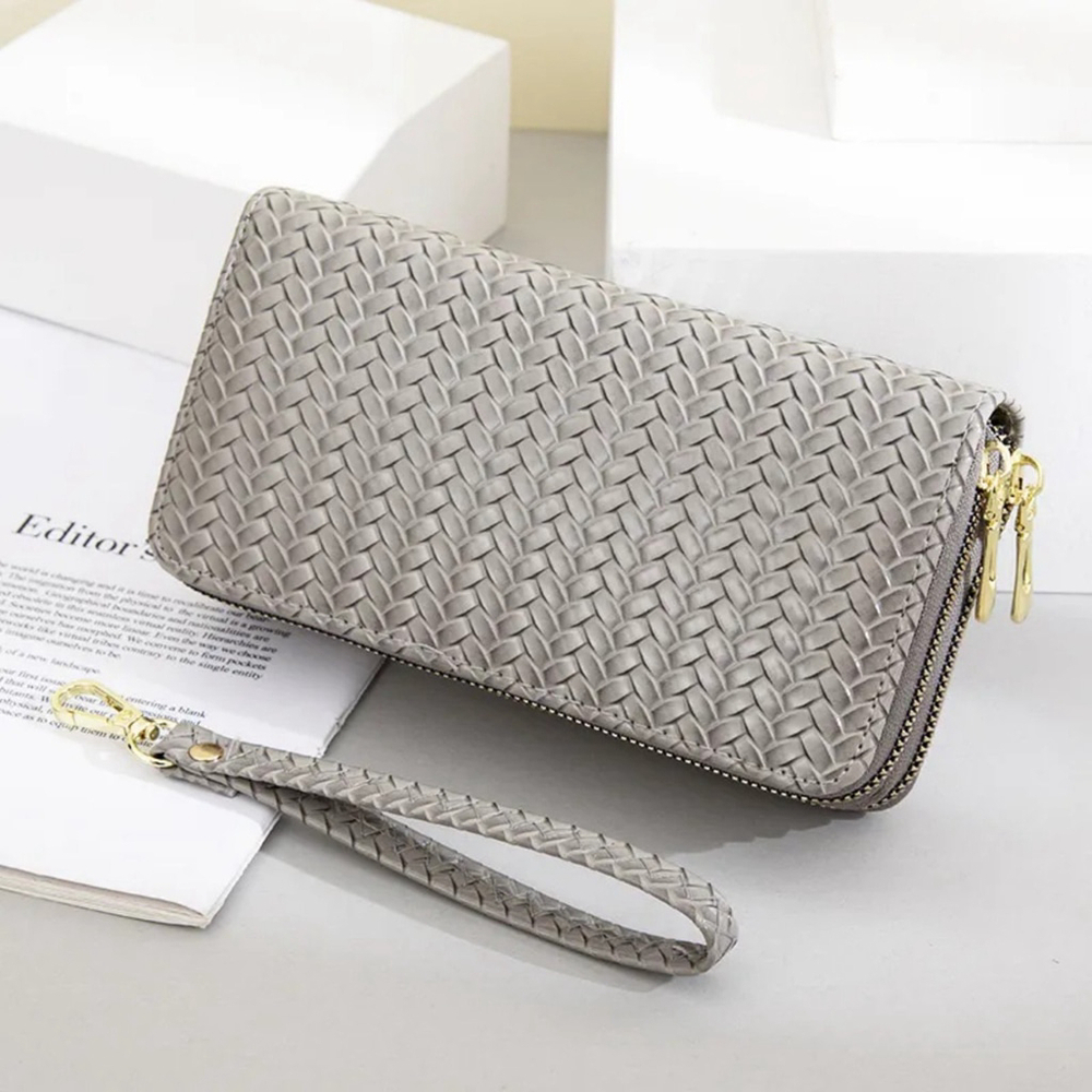 Braided Pattern Glossy Wallet In Gray